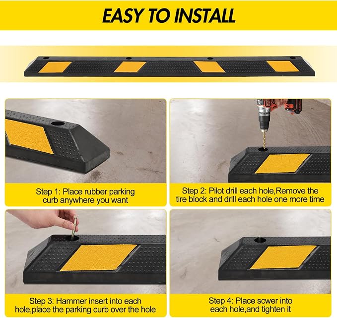 Parking Stoppers for Garage, 72 Inch Premium Parking Block Curb - Image 4