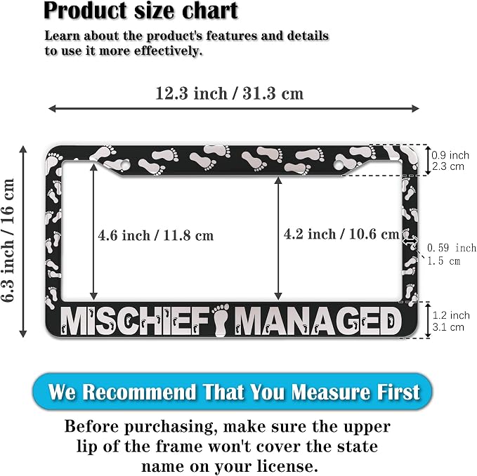 Automotive Exterior Accessories Black and White License Plate Frames Mischief - Image 2