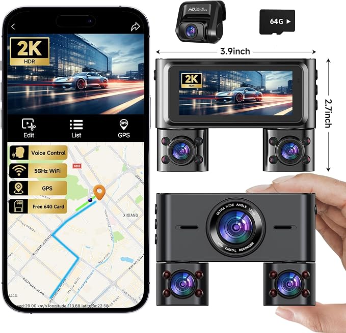 Dash Cam 360°, Dash Camera for Cars Front and Rear Inside, 4 Channel 4K/2K FHD - Image 8