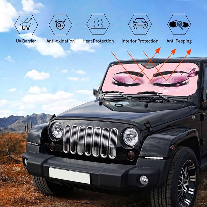 Hello Eyelashes Car Sun Shade Windshield Sunshade Foldable Front Window Shield - Image 6