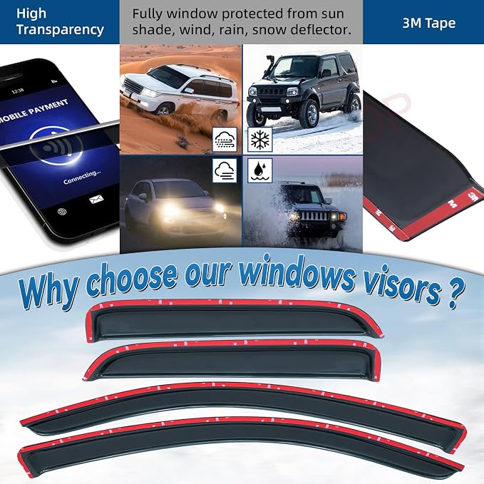 Set of 4 Front+Rear Smoke Sun/Rain Guard Outside Mount Tape-On Acrylic Window - Image 2