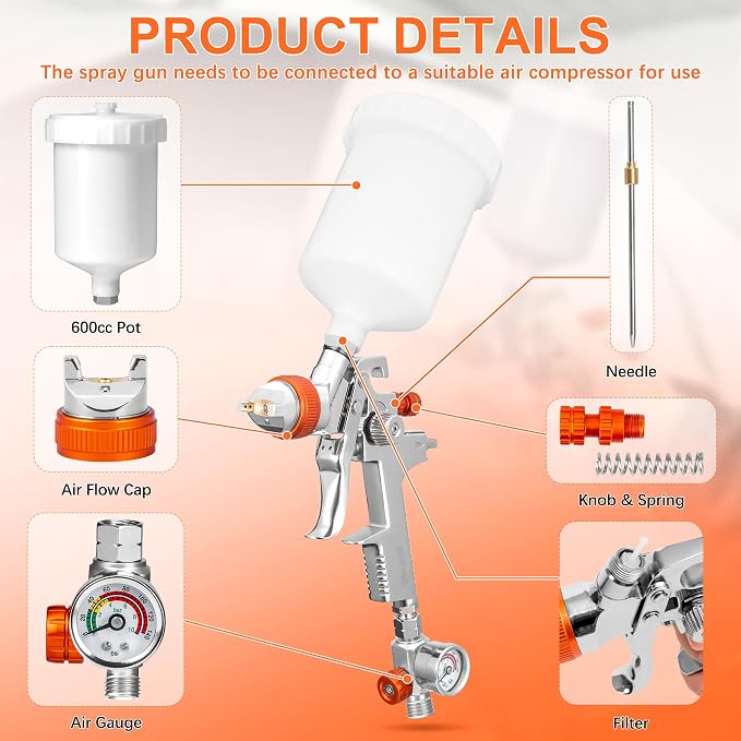 REFINE Spray Gun Kit, Auto Paint Gun - Image 8