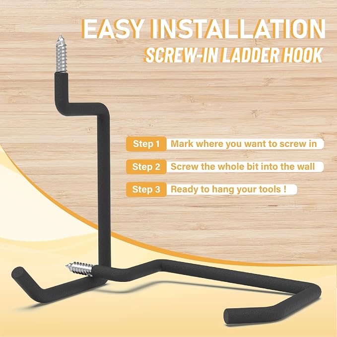 Screw in Ladder Hook, Bike Hooks, Wall Mount Garage Storage Hanger, Shelf - Image 6