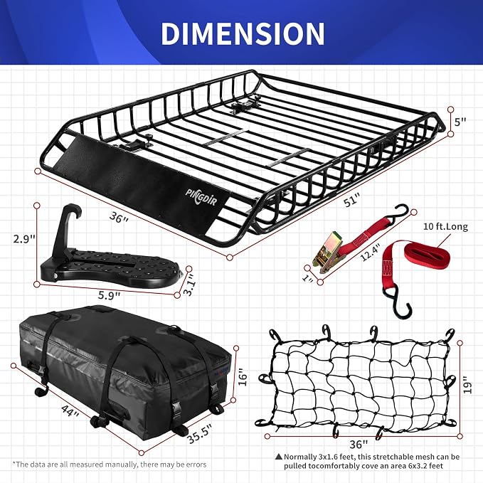 Roof Rack Basket 51" X 36" X 5" Rooftop Rack Cargo Carrier Universal, - Image 2