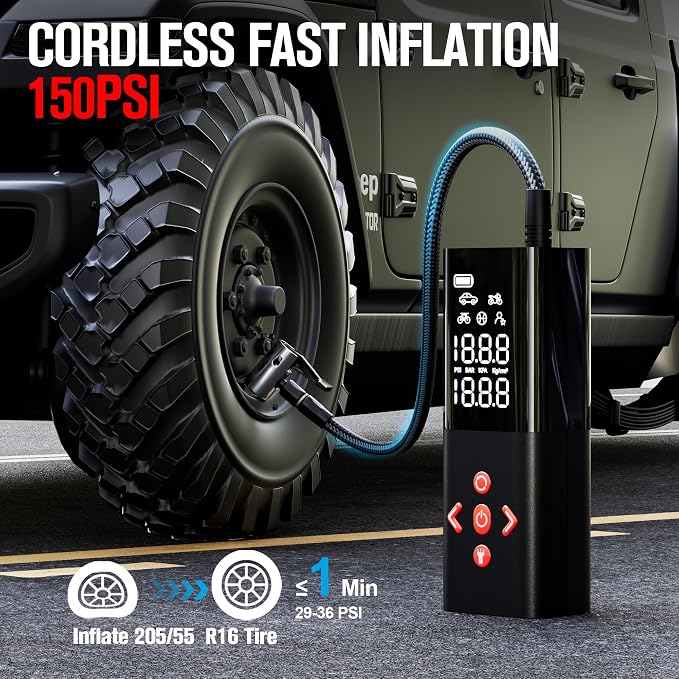 GOOLOO AP150 Tire Inflator Portable Air Compressor, 2X Faster 150PSI Cordless - Image 2