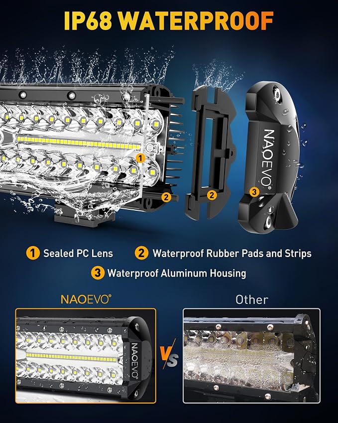 NAOEVO 12 Inch LED Light Bar and 4PCS 4 Inch LED Pod Lights, 54000LM LED - Image 7