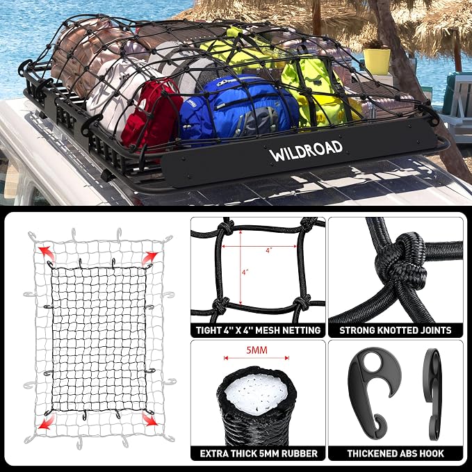 Wildroad Roof Rack Cargo Basket, Upgraded 4” Fence Wide Car Roof Basket - Image 7
