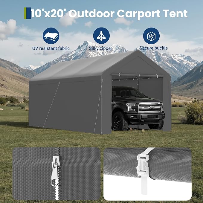 GOJOOASIS 10x20 Carport Heavy Duty Portable Garage Shelter Metal Car Canopy Tent - Image 3