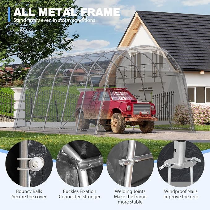 Carport 12x20 ft Heavy Duty w/Translucent Roof, All-Season Waterproof UV - Image 4