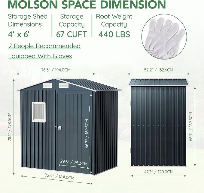 Breezz 6x4FT Outdoor Steel Storage Shed - Image 5