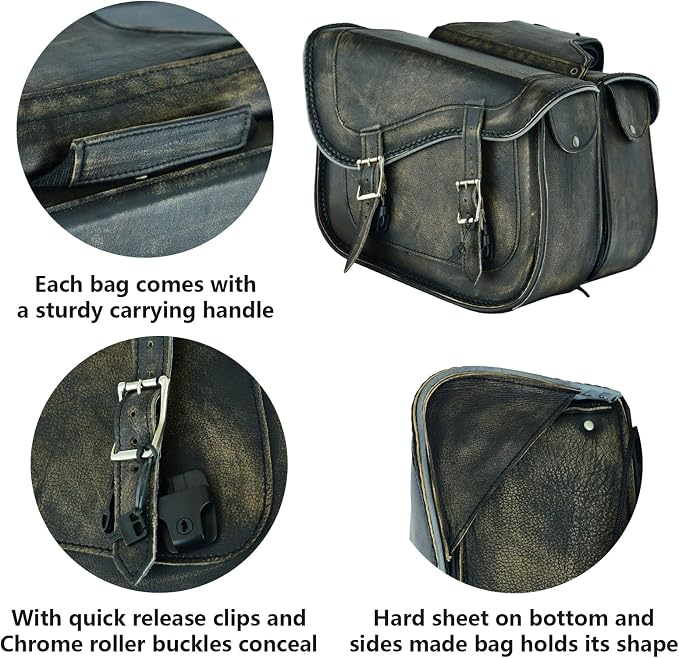 GARGOYLE BELLS Motorcycle Saddle Bags Genuine Leather Motorcycle Luggage Bag - Image 3