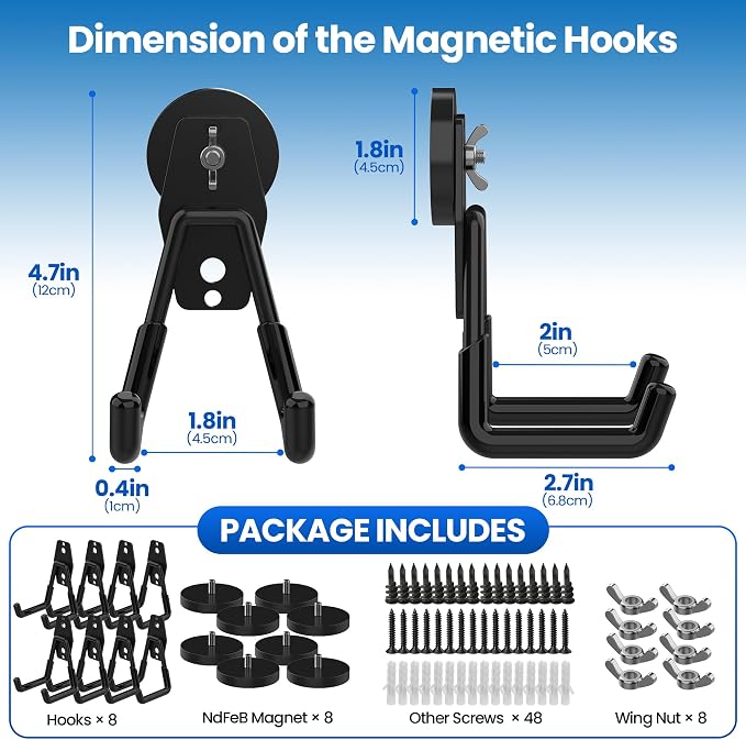 8 Pack Large Magnetic Hooks Heavy Duty Extra Strong Magnetic Garage Hooks Big - Image 2
