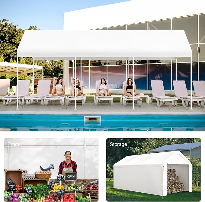 Carport, 10‘ x 20’ Heavy Duty Portable Garage All-Season Car Canopy w/Removable - Image 6