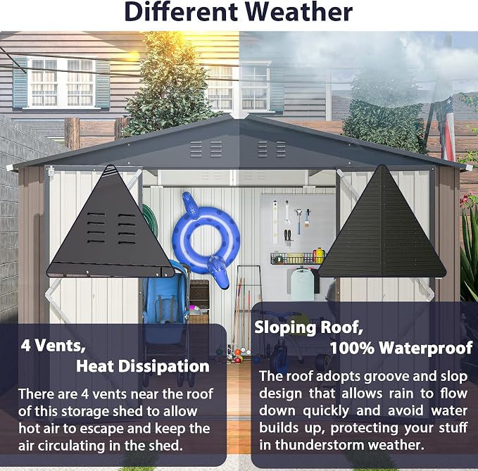 10 x 10 FT Outdoor Storage Shed, Large Metal Tool Sheds - Image 4