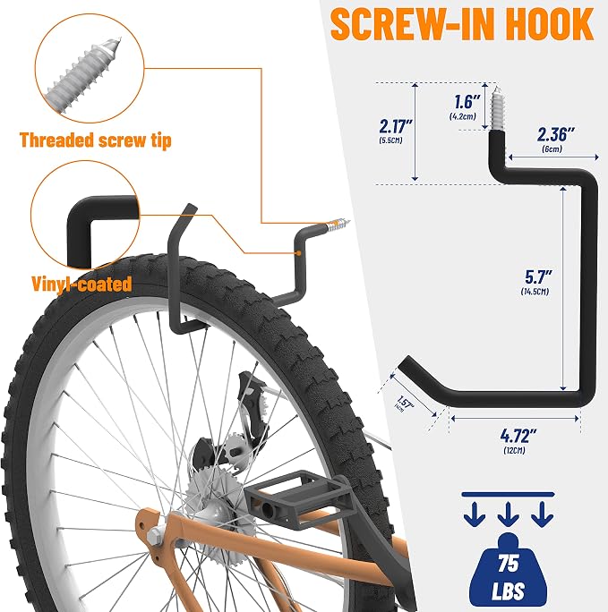 unp POETISKE Screw in Ladder Bike Hooks Ceiling Hanger Wall Mounted Bicycle - Image 5