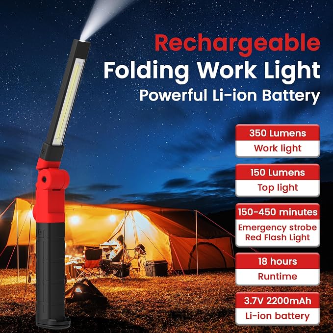 Rechargeable Work Light 2200mAh Magnetic LED Work Light Flashlight Mechanic - Image 3