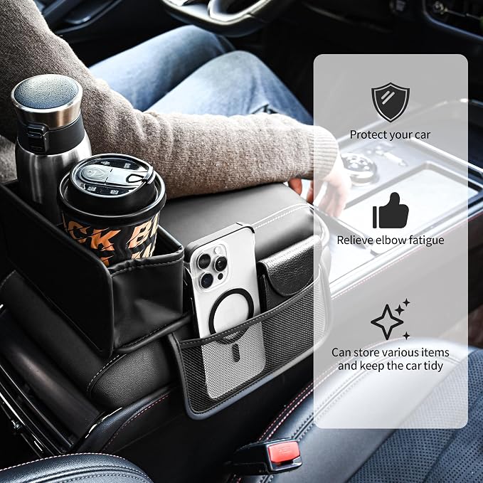 JEYODA Upgraded Car Armrest Cover, Premium Leather Car Armrest Cover Cushion - Image 3