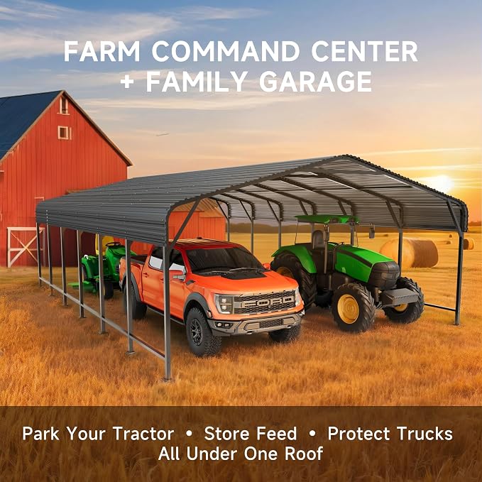 20x30 FT Metal Carport, Enhanced Base and Steel Roof - Image 3