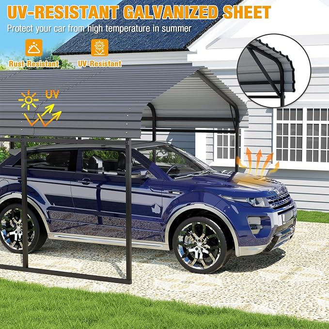 EBE 10 x 15 FT Outdoor Carport, Heavy Duty Metal Carports - Image 4