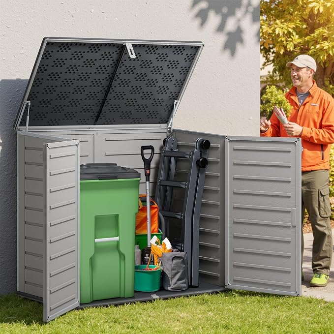 Outdoor Trash Can Storage Shed 4.6 x 4.1 FT, 304 Gallon Resin Shed - Image 8