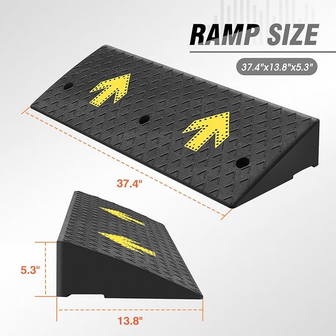 DNA MOTORING 2pcs 5.3" Rise Rubber Arrow Curb Ramp Heavy Duty Loading Threshold - Image 2