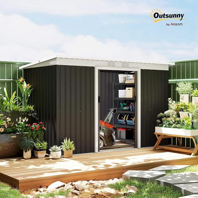 Outsunny 9' x 4' Outdoor Storage Shed, Metal Garden Tool House - Image 2