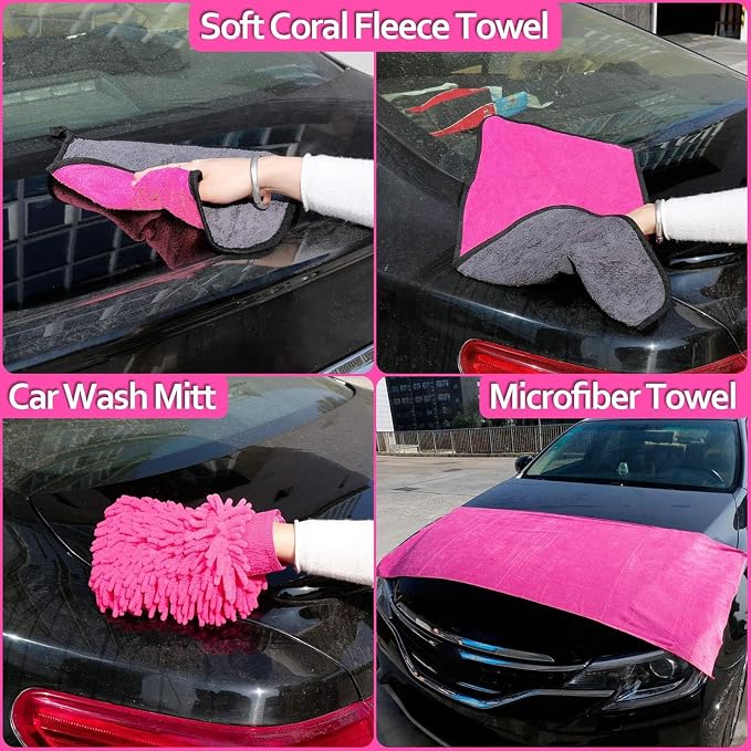 THINKWORK Pink Car Detailing Cleaning Kit, Car Wash Kit, Car Accessories - Image 4