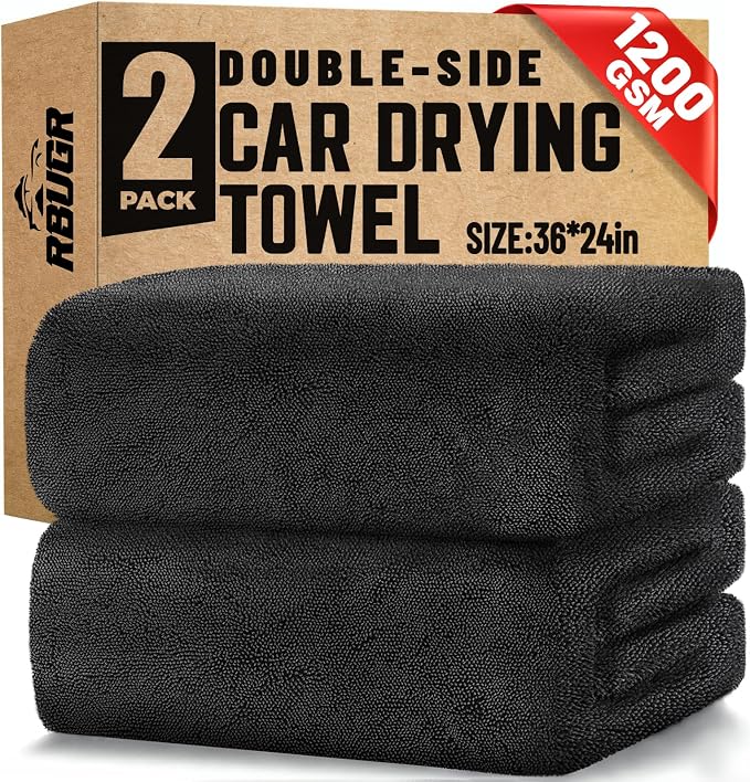 Microfiber Towels for Cars, 2 Pack 1200GSM Car Drying Towel, Dual Sided Drying by RBUGR