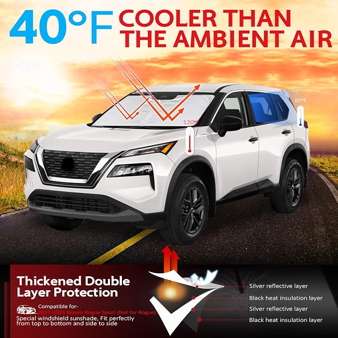 KAYZT Windshield Sun Shade for 2017-2024 Nissan Rogue Sport Foldable Sunshade - Image 2