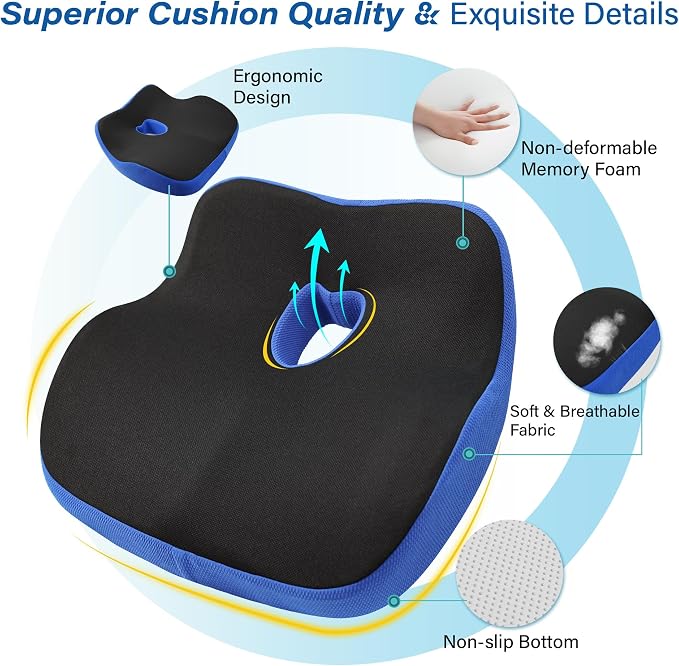 Car Seat Cushion, Ergonomic Memory Foam Car Cushion - Image 8