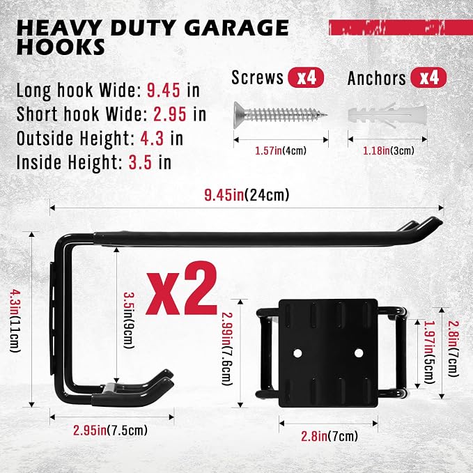 2-Piece 9.4" Heavy Duty Garage Hooks, Sturdy Utility Hooks Holds 55 LB Wall - Image 3