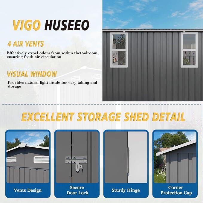 10x12x6.7FT Outdoor Storage Shed, Galvanized Steel Garden Shed - Image 2
