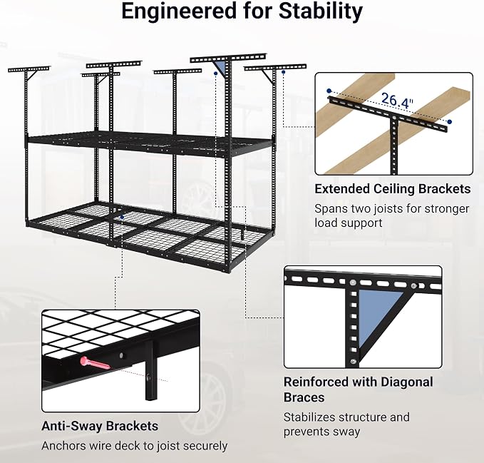 FLEXIMOUNTS 4x8 2-Tier Overhead Garage Storage Rack – Adjustable Heavy Duty - Image 5
