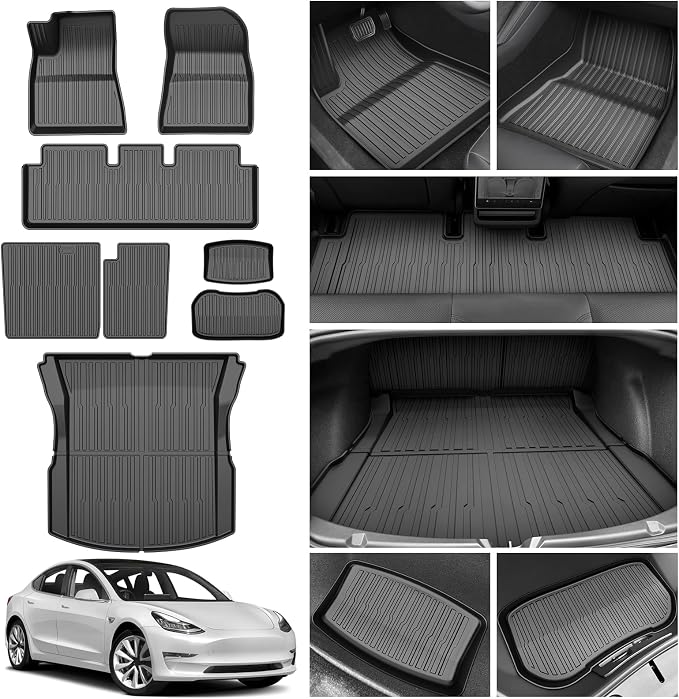 Powerty Floor Mats for 2024 2025 Tesla Model 3 Highland 8 PCS Floor Cargo - Image 8