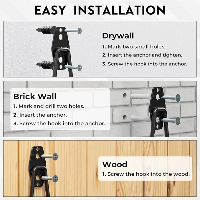 BONTEC 16 Pack Heavy Duty Garage Hooks, Steel Wall Mount - Image 6