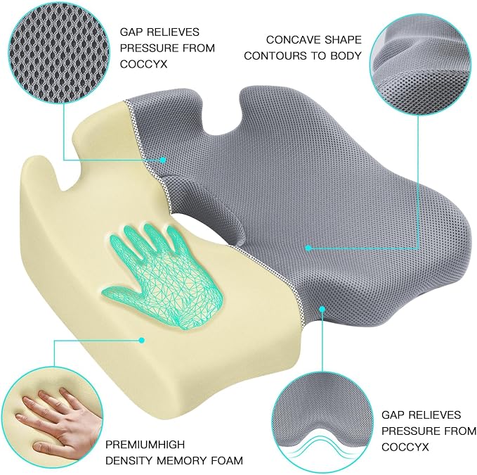 Benazcap Memory Seat Cushion for Office Chair Sciatica & Back Pain Relief - Image 3