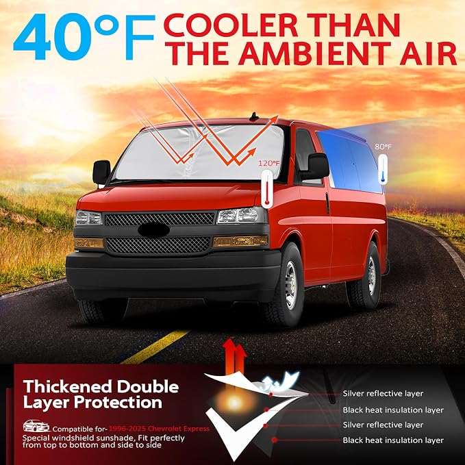 KAYZT Windshield Sun Shade for 1996-2025 2026 Che-vrolet/Chevy Express Cargo - Image 2