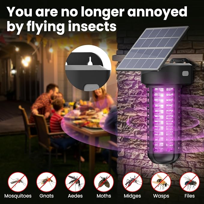 Solar Bug Zapper Outdoor, Garden Mosquito Zapper Waterproof & Cordless & - Image 2