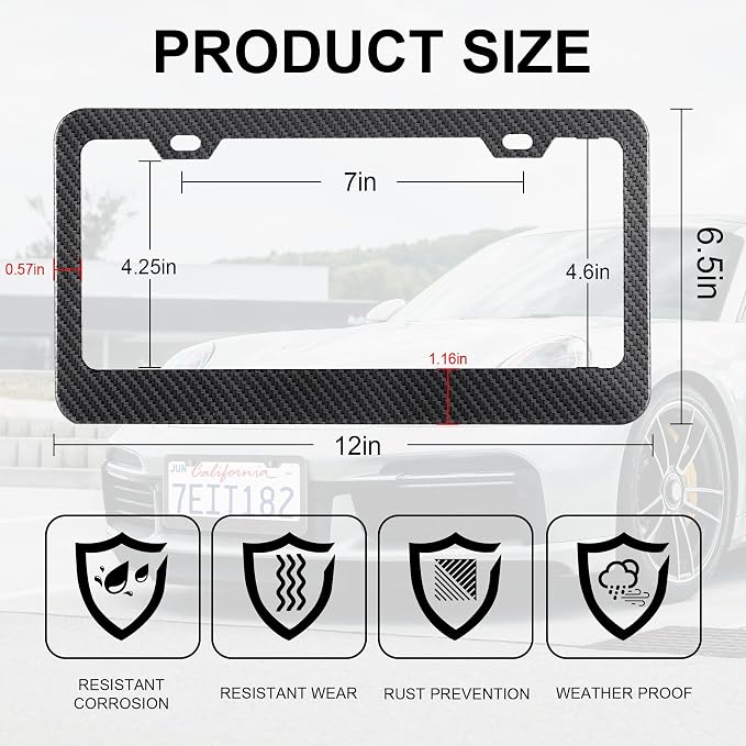 LivTee Carbon Fiber License Plate Frames, 2 Holes Stainless Steel License Plate - Image 3