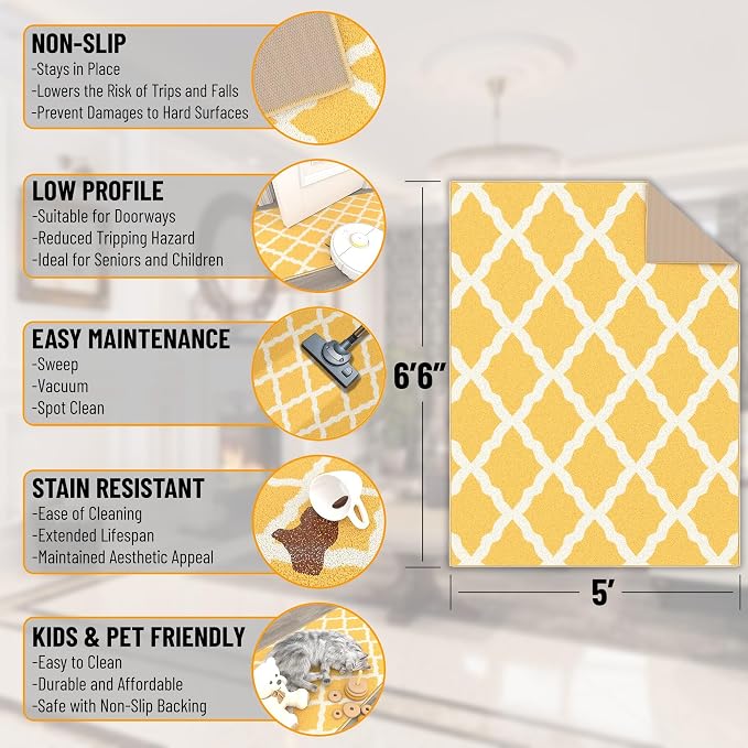 Ottomanson 5' x 6'6" Rugs for Living Room Trellis Area Rug for Bedroom - Image 2