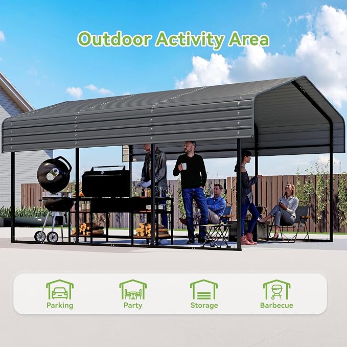 Real Relax 10x15FT Heavy Duty Metal Carport, Outdoor Carport Canopy - Image 5