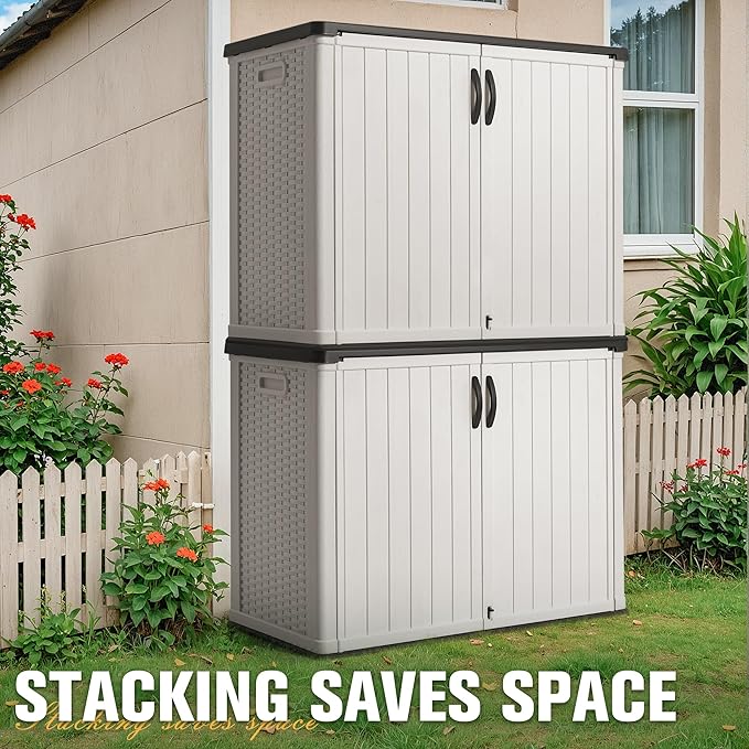Greesum Outdoor Horizontal Storage Sheds 27 Cu.ft Resin Large Storaged Box - Image 5