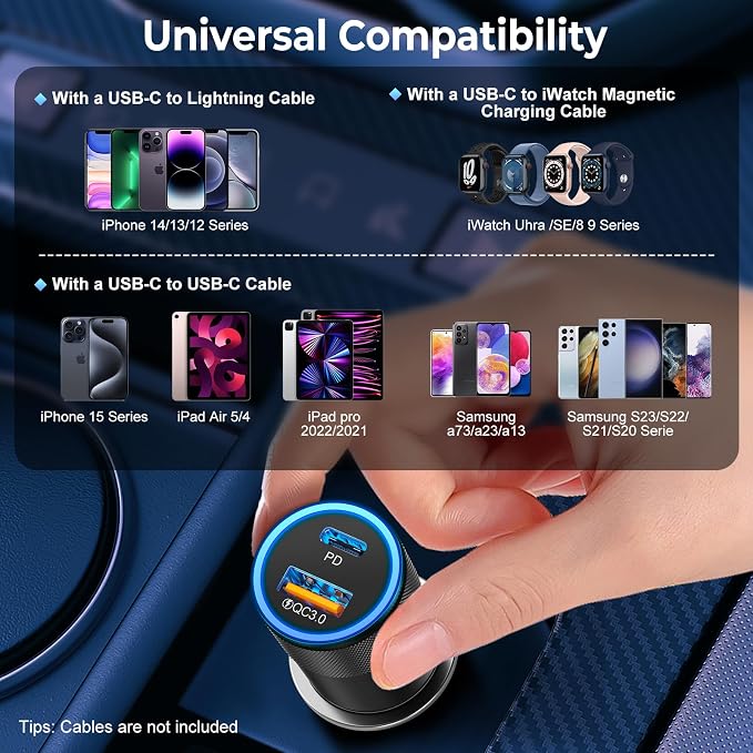 Car Charger USB C 3-Pack, Ancekoy 38W Dual Port PD + QC 3.0 Car Charger Adapter - Image 7