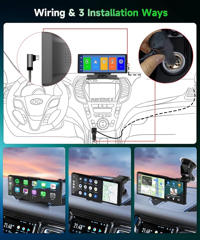 Carplay Screen for Car, 10.26 inch IPS Touch Screen Portable Wireless Car Stereo - Image 3