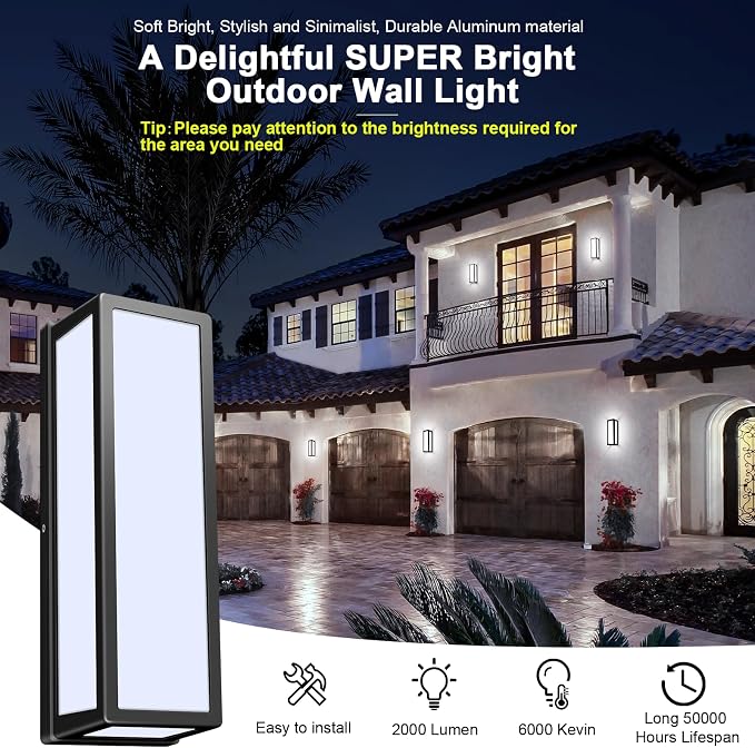 30Watt Modern Outdoor Wall Lights, 2000 Lumen Waterproof Exterior Porch Light - Image 3