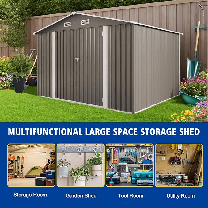 10x8 FT Outdoor Storage Shed, Metal Shed W/Window, Garden Storage Shed - Image 5