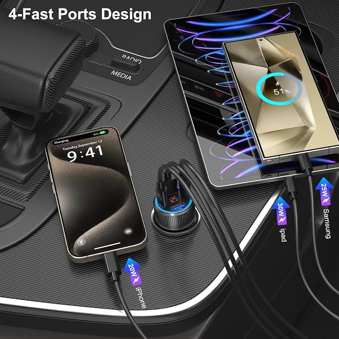 5 Pack USB C Car Charger, 4-Port 65W Car Power Adapter - Image 4