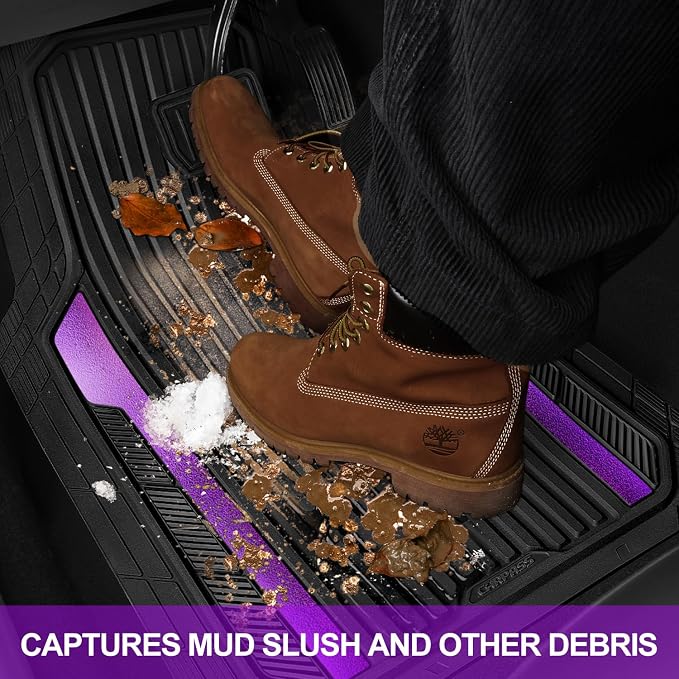 CAR PASS Heavy Duty Rubber Car Mats Metallic, Aluminum Film All Weather Floor - Image 7
