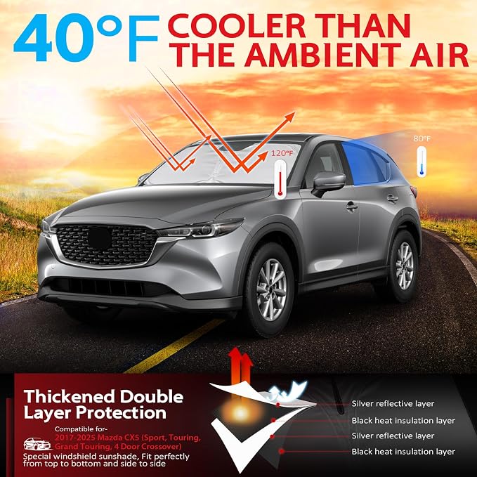 KAYZT Windshield Sun Shade for Mazda CX5 2017-2025 Foldable Sunshade CX-5 Sport - Image 2