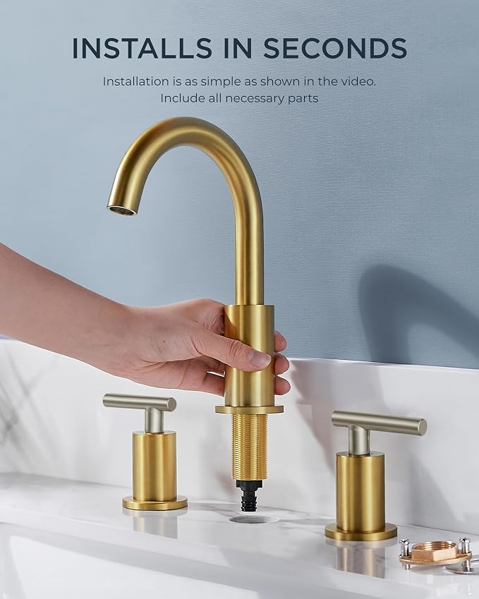 FORIOUS Brushed Nickel and Gold Bathroom Faucet 3 Hole, Lead-Free 8 in - Image 6
